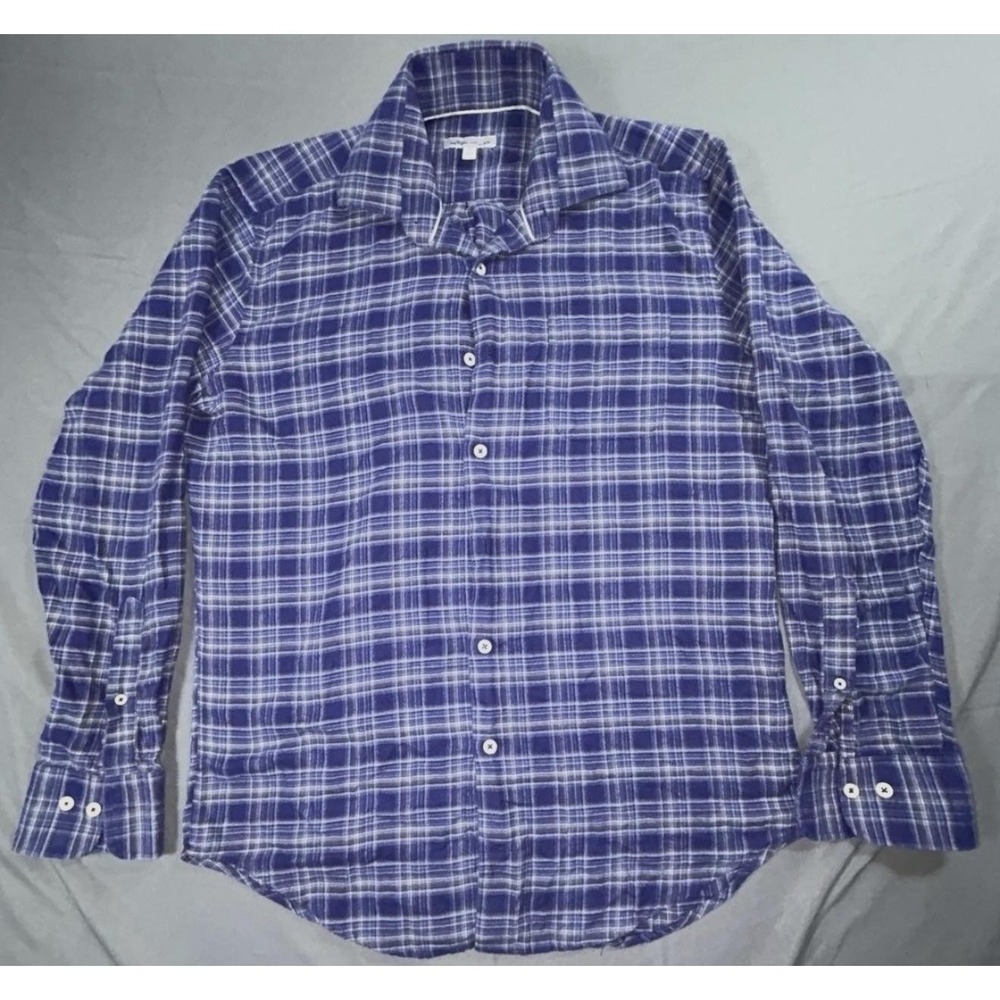 Peter Millar Shirt Mens M Blue Plaid Cotton Flannel Long Sleeve Button Up Casual